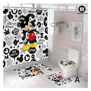 Mickey Mouse Bathroom 4 Pieces Set Shower Curtain Lid Cover and Bath Mat Rugs